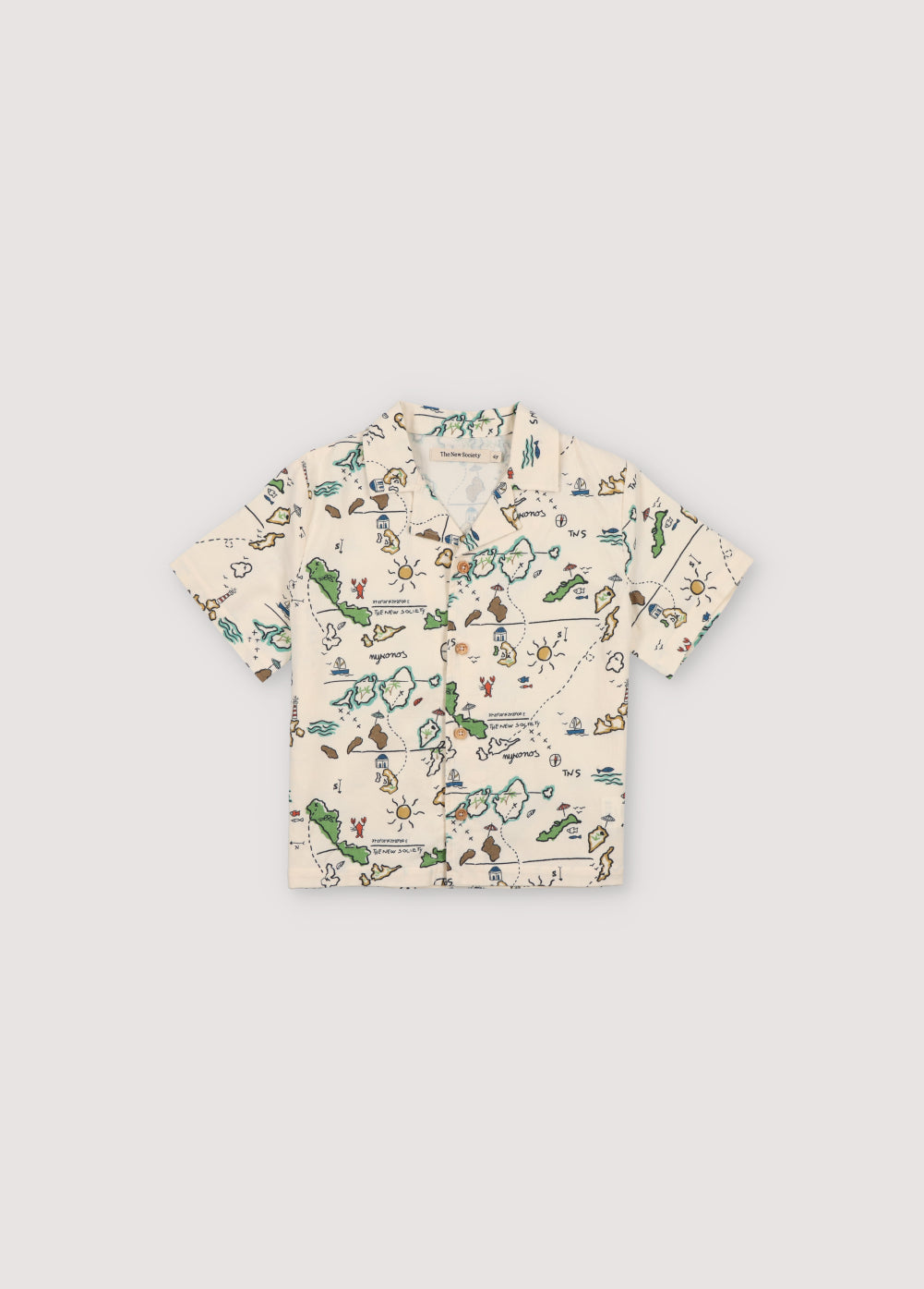 Arkoi Shirt in 100% cotton with our map print, polo collar with buttons, and pocket on the right side. Nw Collection Spring Summer. The New Society.
