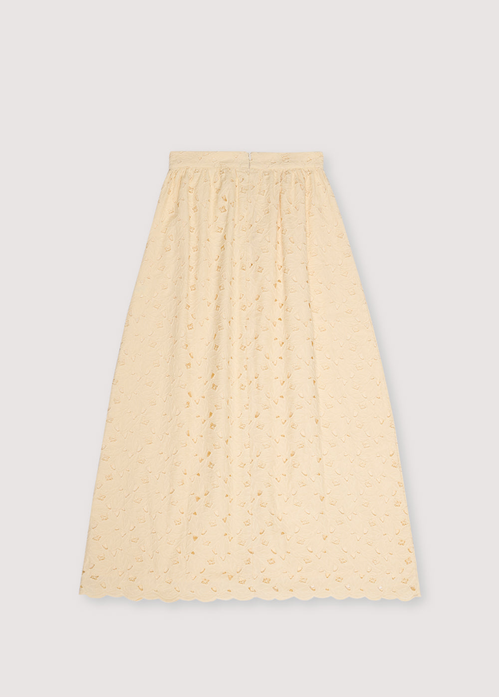 Atenea Woman Skirt in embroidered blend cotton fabric in macadamia color, featuring an elastic waistband.