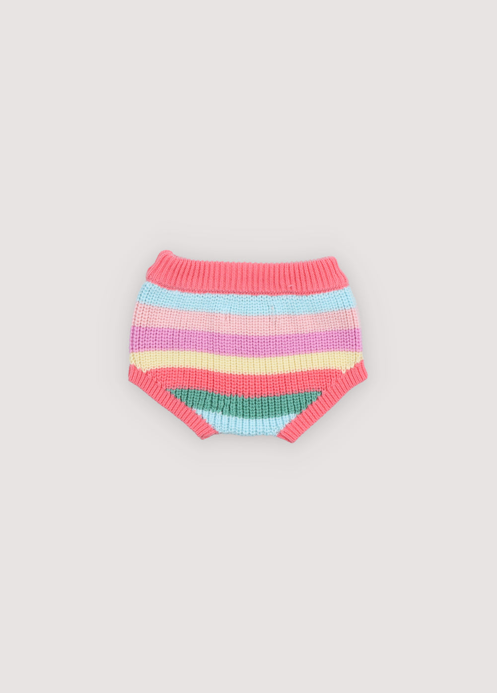 Bloomers para bebé confeccionados en punto ligero con un encantador patrón de rayas multicolor.
