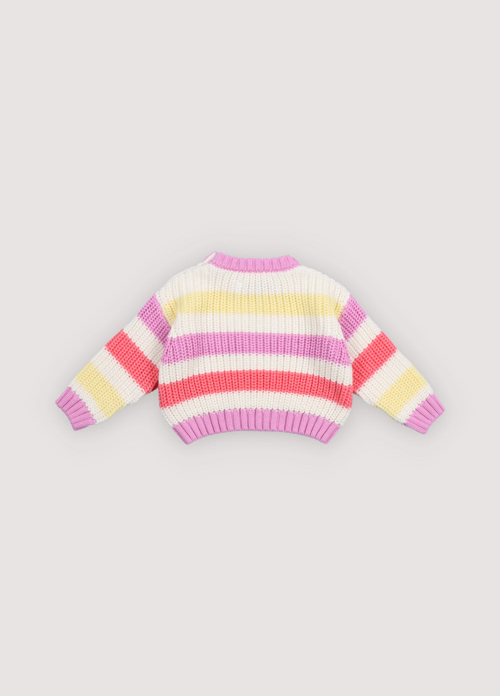 Baby striped cotton knit featuring fresh, summery colors and a charming embroidered logo detail on the chest
