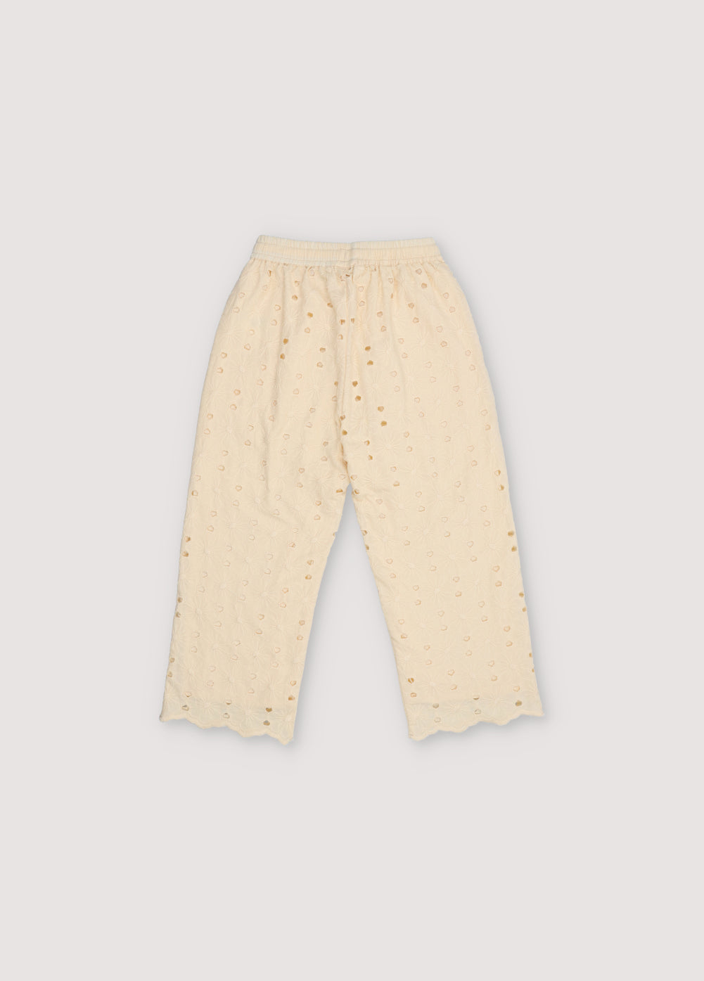 Creta Pant in embroidered blend cotton fabric in macadamia color, with an elastic waistband and a drawstring of the same fabric for adjustment. New Collection. The New Society