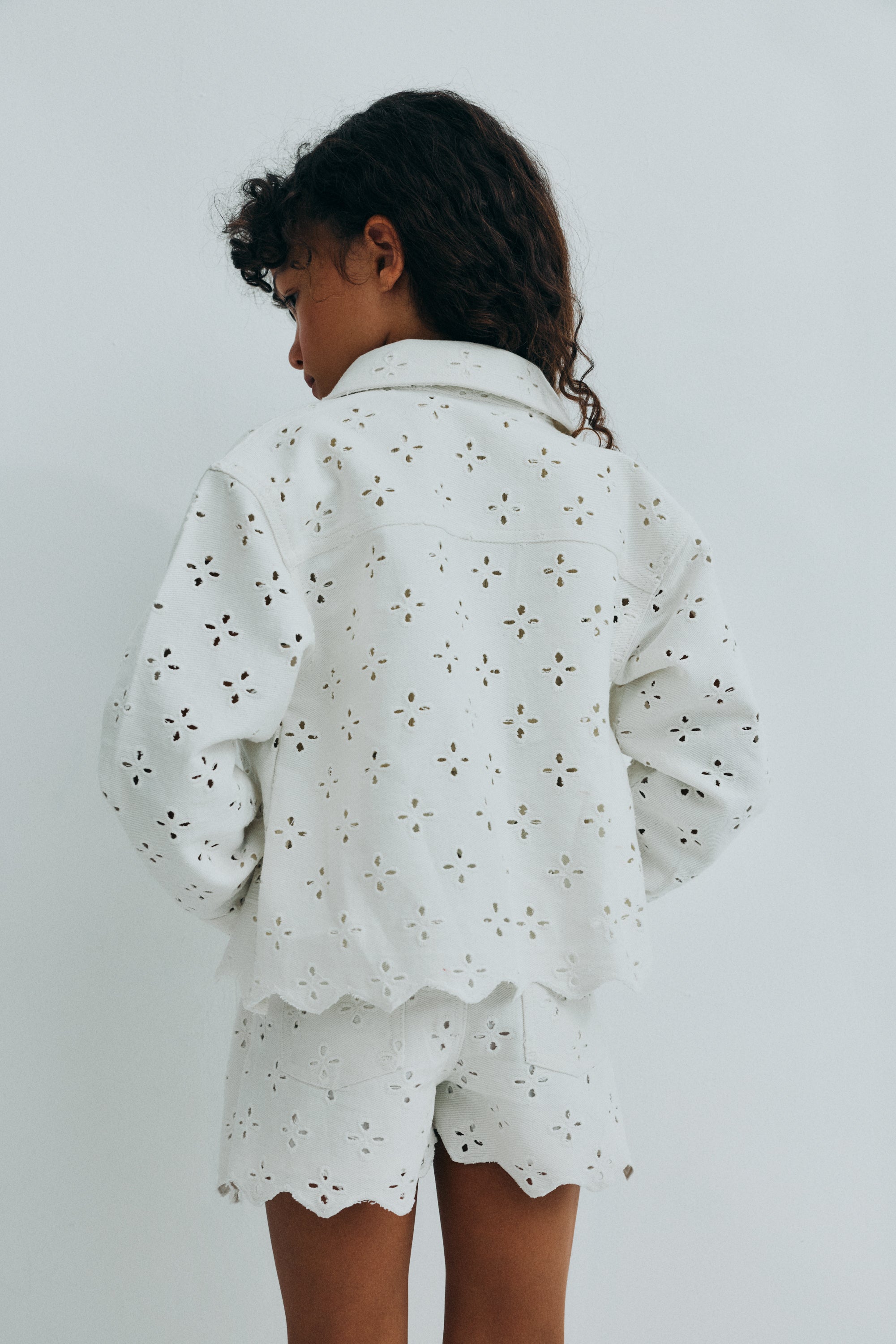 Denim jacket with delicate all over embroidery detailing, making it a unique and special statement piece.