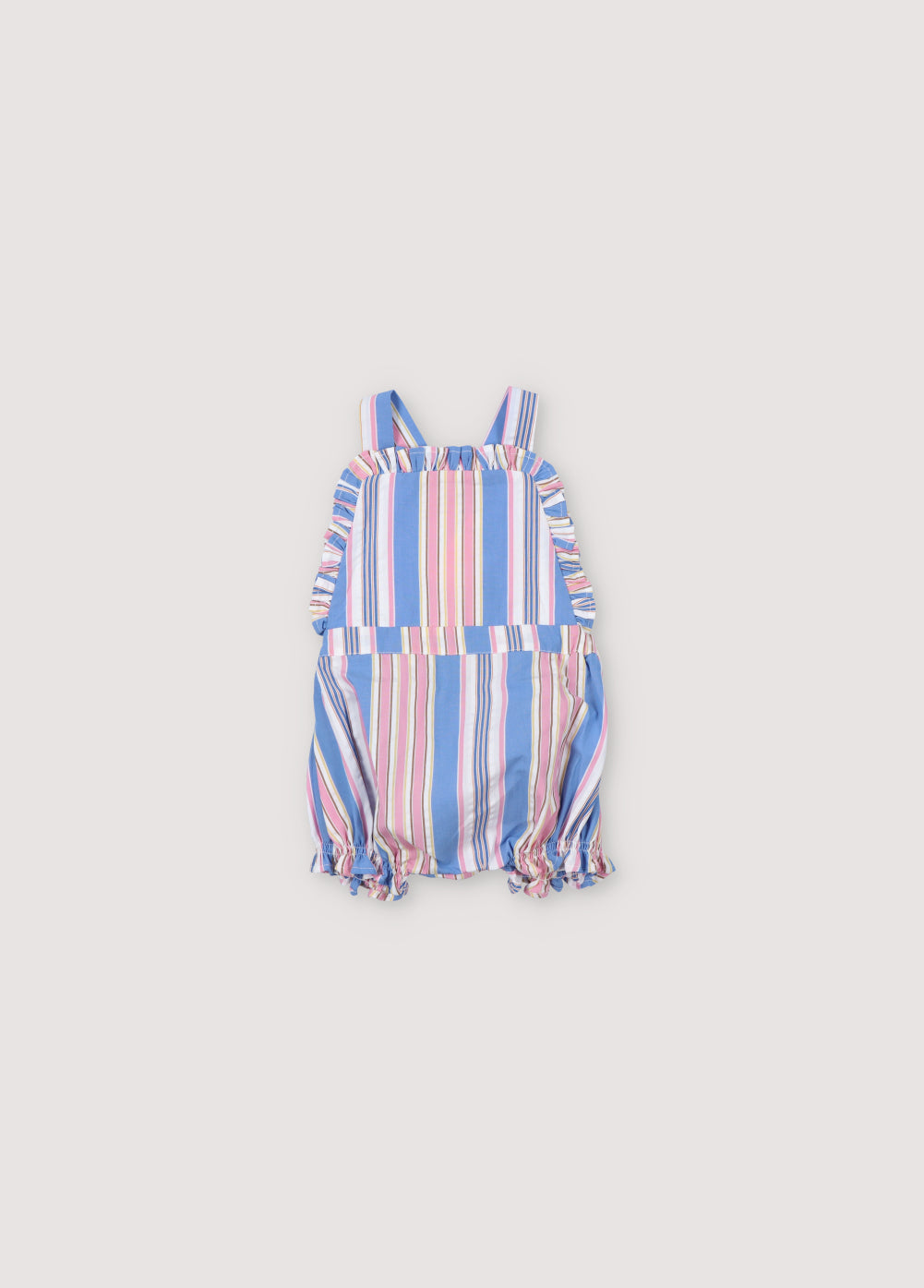 Chara Baby Romper in 100% cotton fabric, with elastic waistband and shoulder straps. Spring Summer Collection.