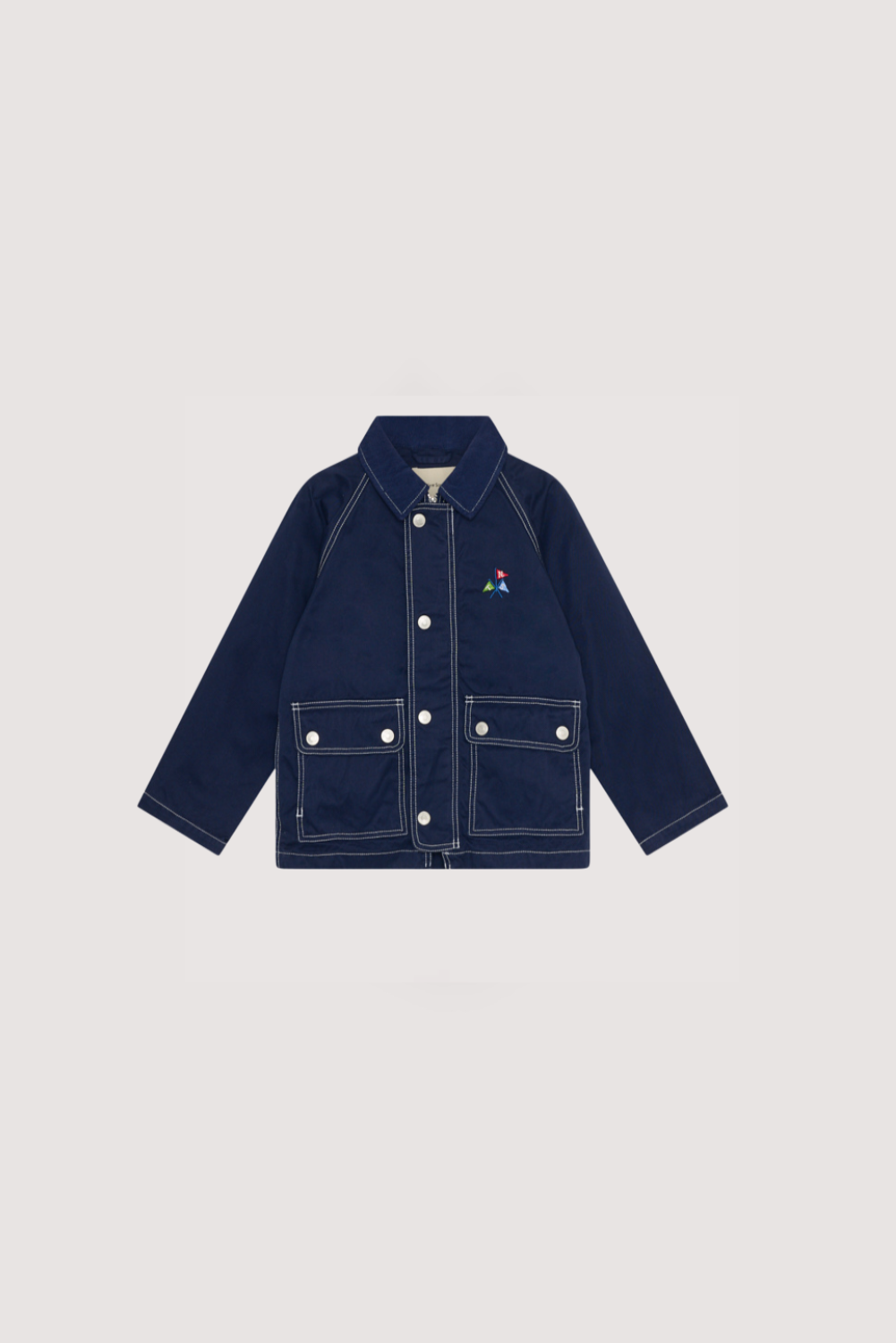 Durable canvas jacket featuring stitched pocket details and a soft corduroy collar.