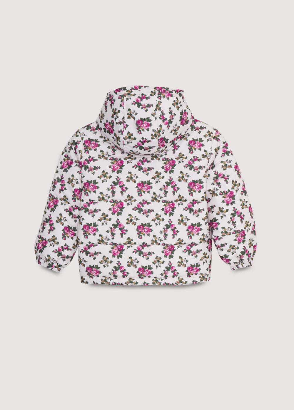Jacket in outerwear quality with a beautiful colorful print. It features a detachable hood with snaps, patch pockets on the front with velcro clousure and fleece-lined interior, and a closure with tone-on-tone snaps and zipper.