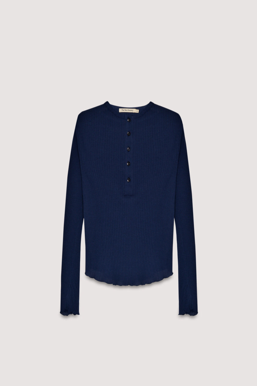 Slim ribbed cotton t-shirt with a ribbed collar and placket, featuring tone-on-tone buttons.