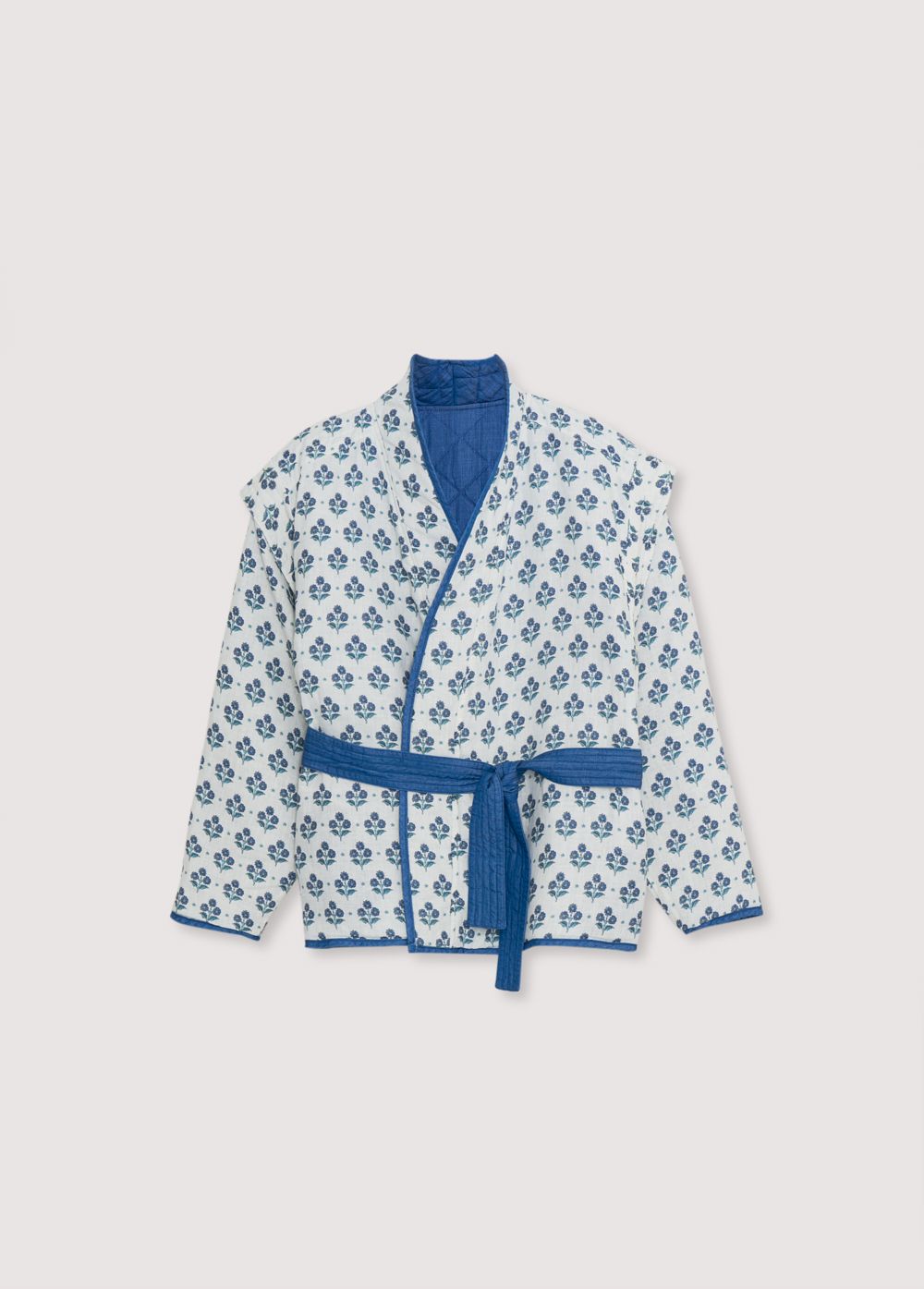 Eleni Woman Jacket, our bestseller jacket, now in 100% linen fabric with our hyacinth print and 100% lyocell denim. Spring Summer Collection. The New Society.