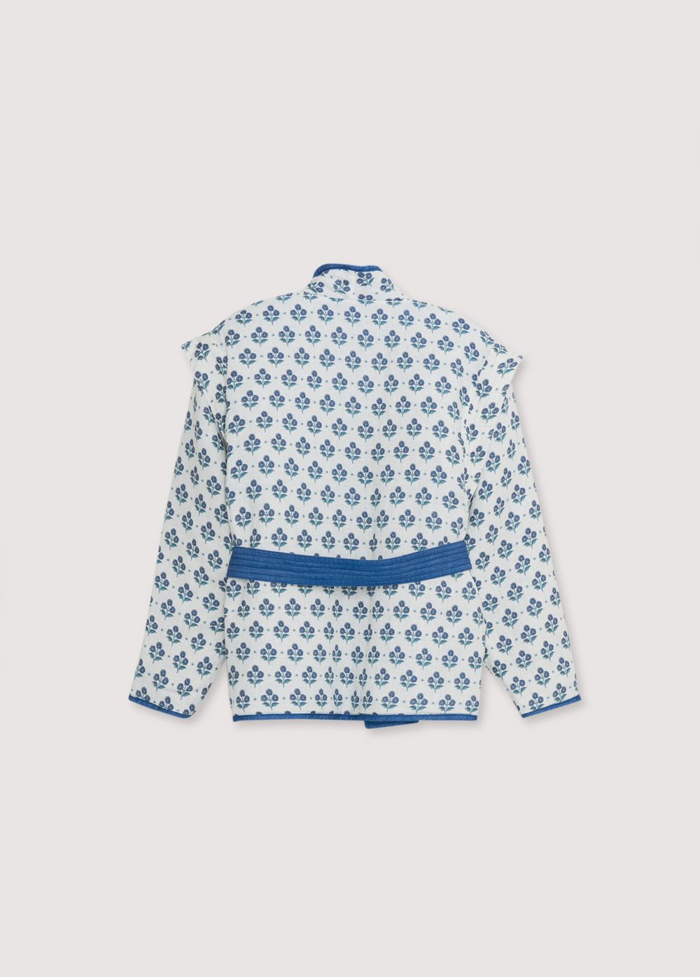 Eleni Woman Jacket, our bestseller jacket, now in 100% linen fabric with our hyacinth print and 100% lyocell denim. Spring Summer Collection. The New Society.