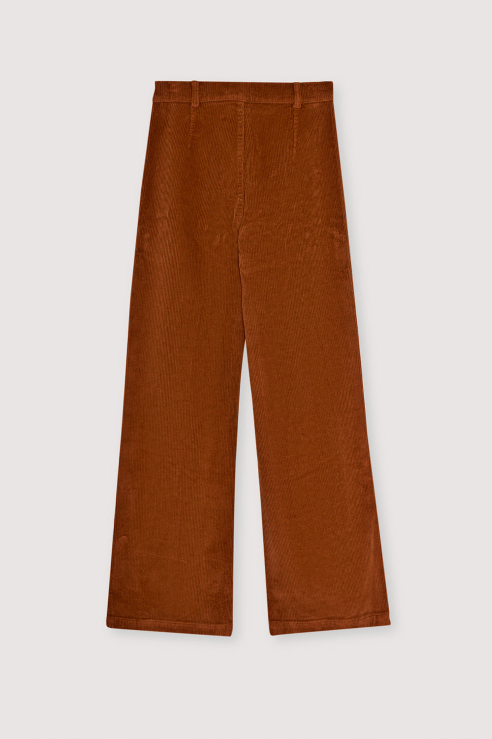 Brown corduroy pants on a light gray background. Woman Collection AW25 The New Society
