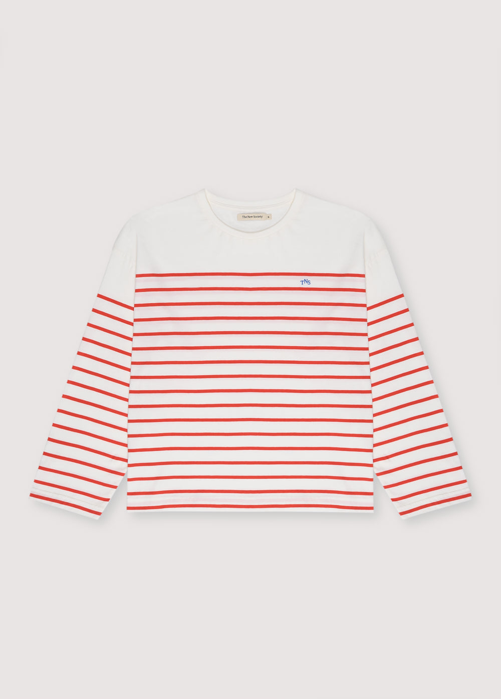 Long-sleeved bicolor striped T-shirt with a relaxed fit and ribbed collar. Spring Summer Collection. The New Society.