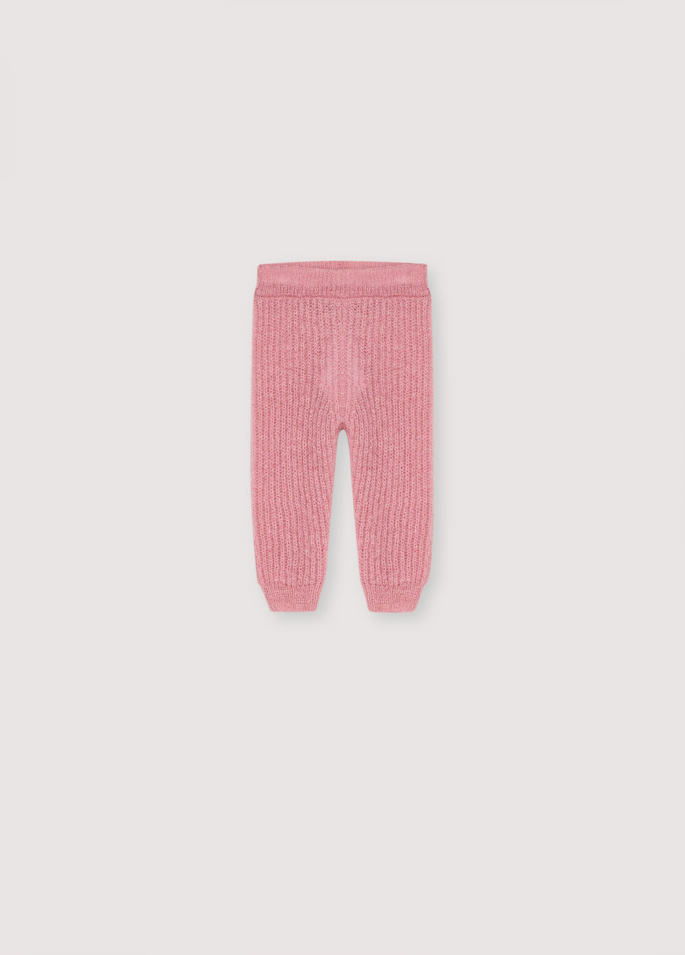 Fine rib knit mohair leggings with an adjustable waistband and cord. It pairs perfectly with the matching cardigan to create a complete look.