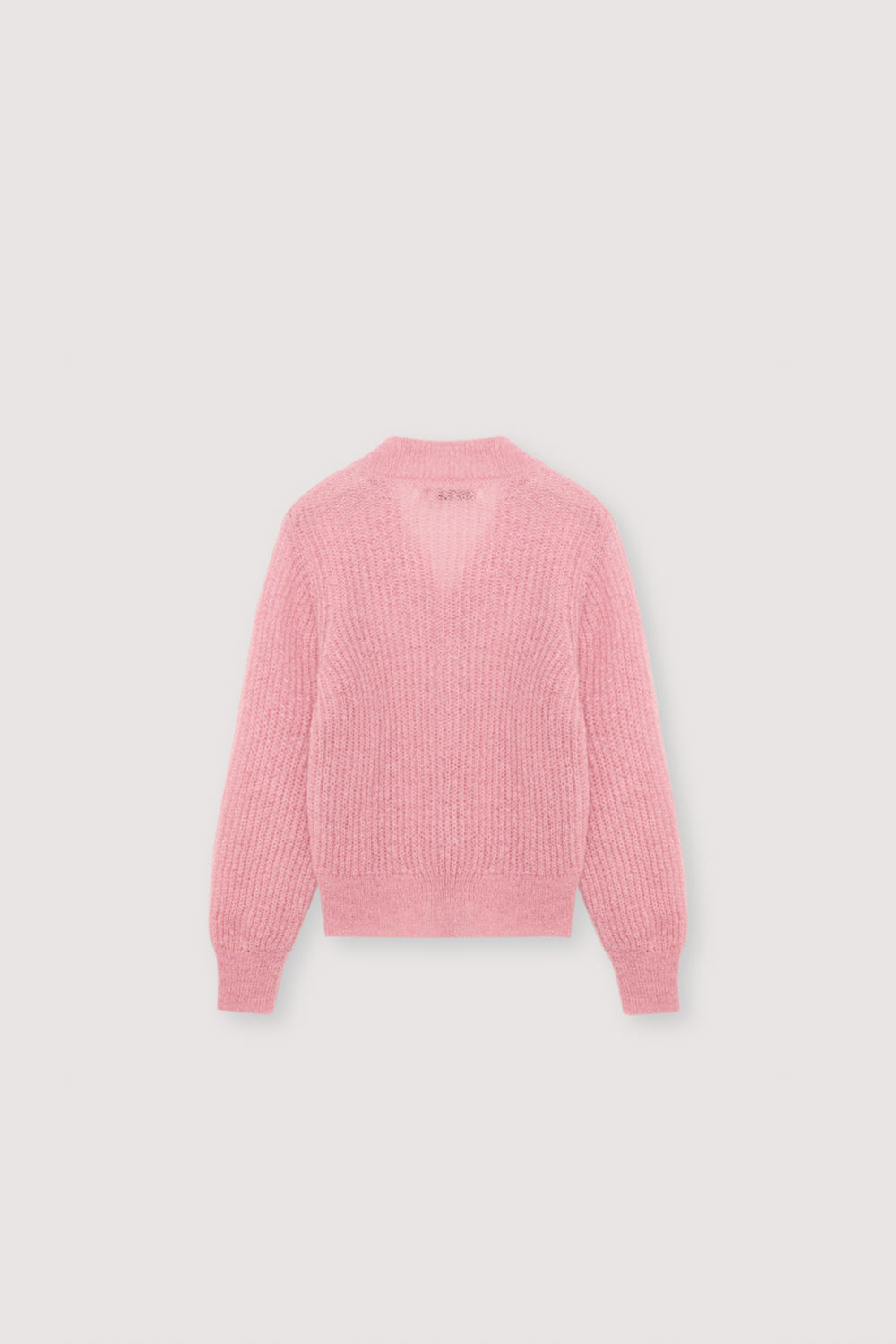 Fine rib knit mohair cardigan with a V-neck and original silver heart-shaped buttons. It pairs perfectly with matching knit leggings for a complete look. It feautures a TNS embroidery on tone on hem rib.