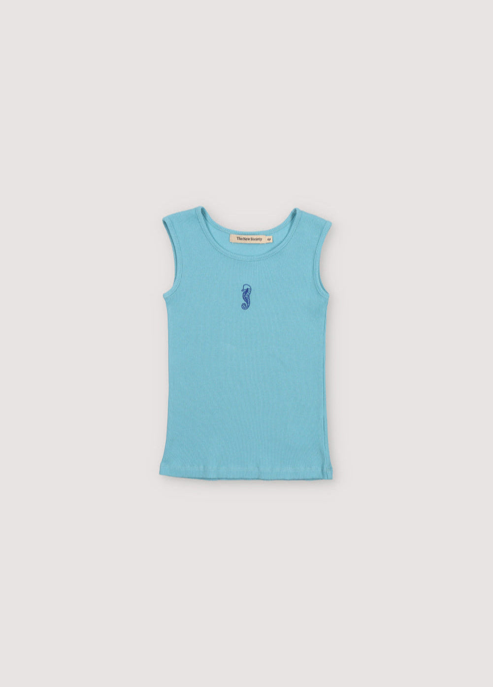 Ribbed top with overlock finish at the hem and a playful contrast embroidery of a seahorse on the chest.