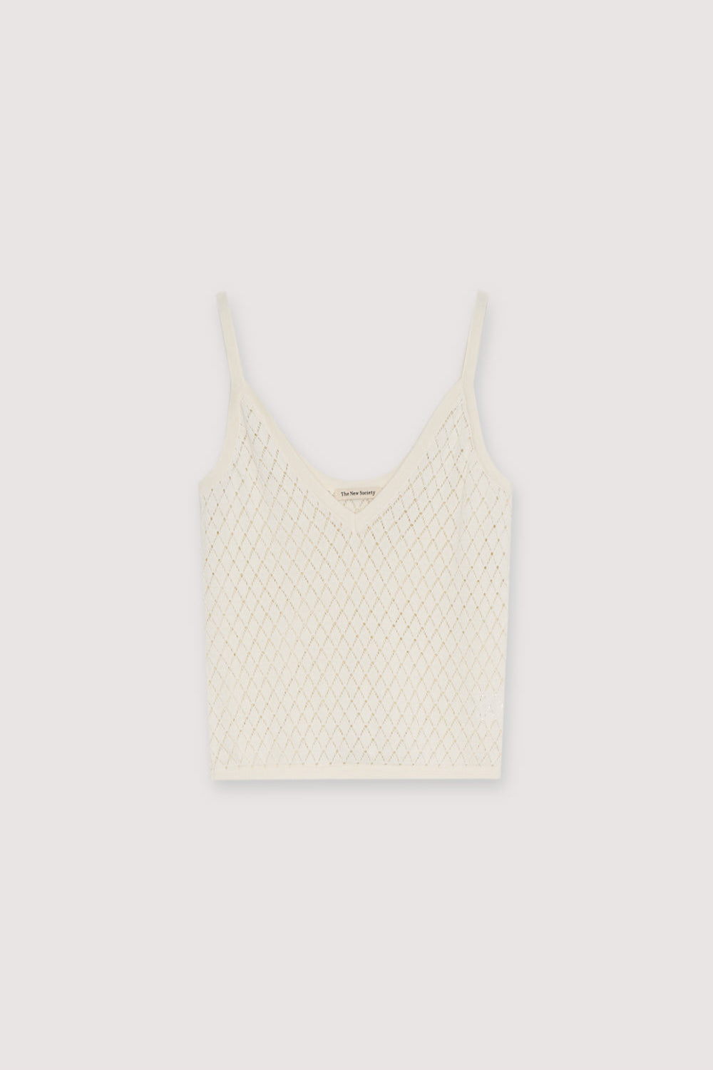 Confectionné en 100 % coton, ce haut en maille fine présente un motif de point délicat et détaillé avec de fines bretelles côtelées.