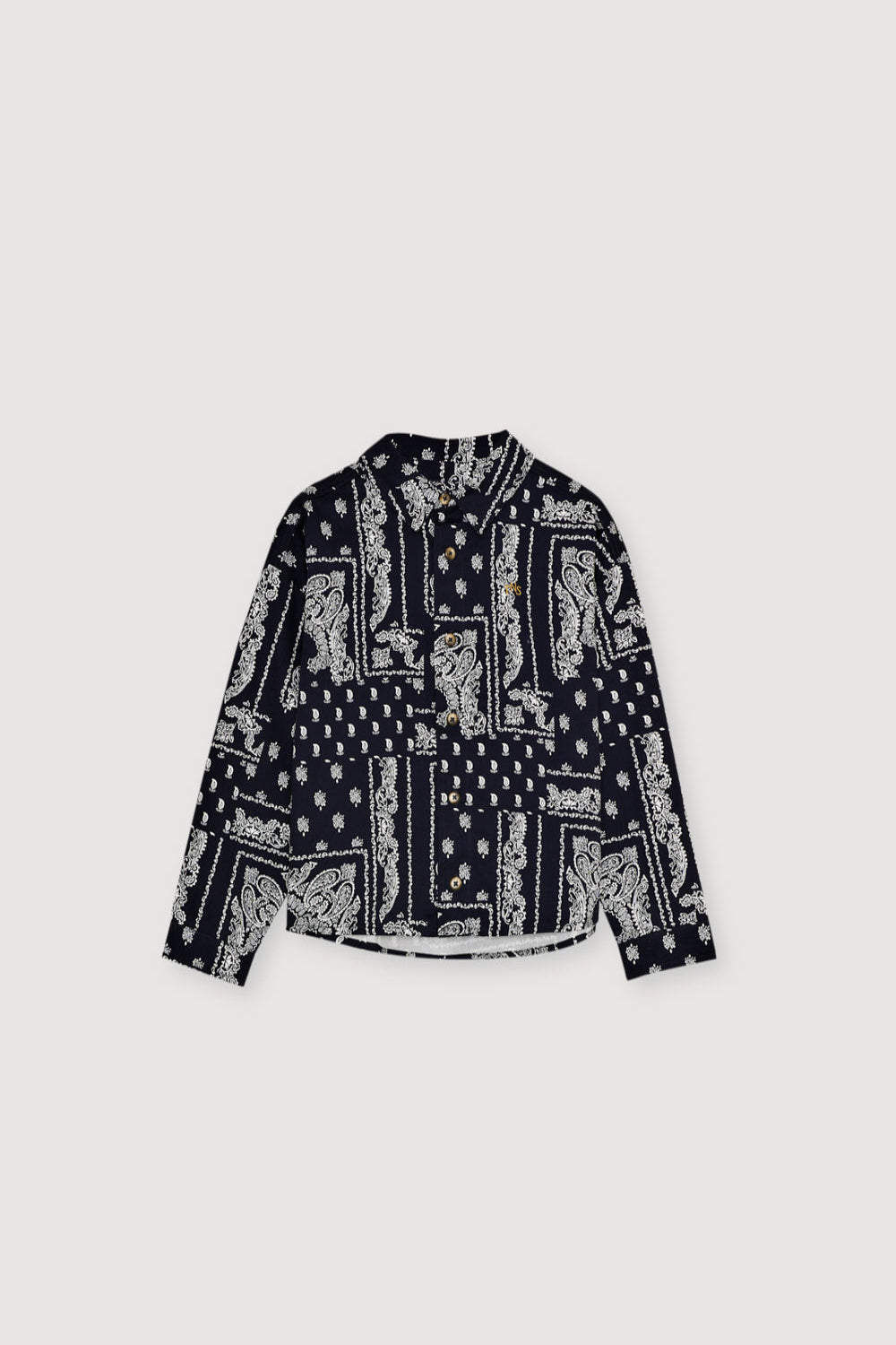 This navy flannel shirt features a distinctive bandana print and contrasting TNS embroidery on the chest for a stylish, urban look