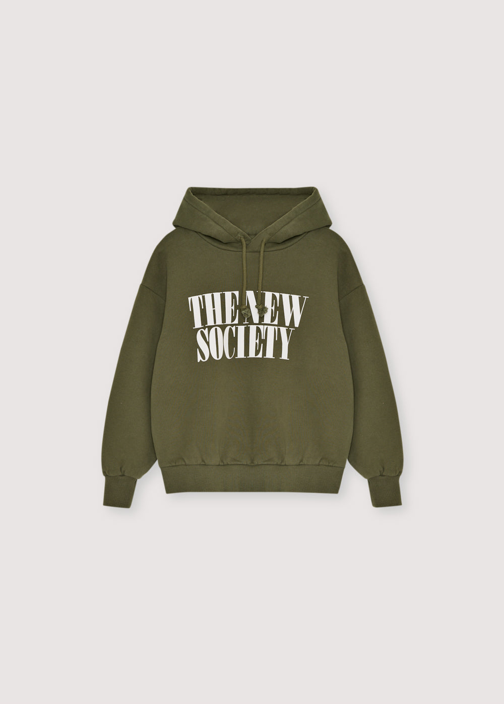 Hoodie with a contrasting "The New Society" print. Perfect for pairing with the matching cargo pants. Brushed on the inside and outside.