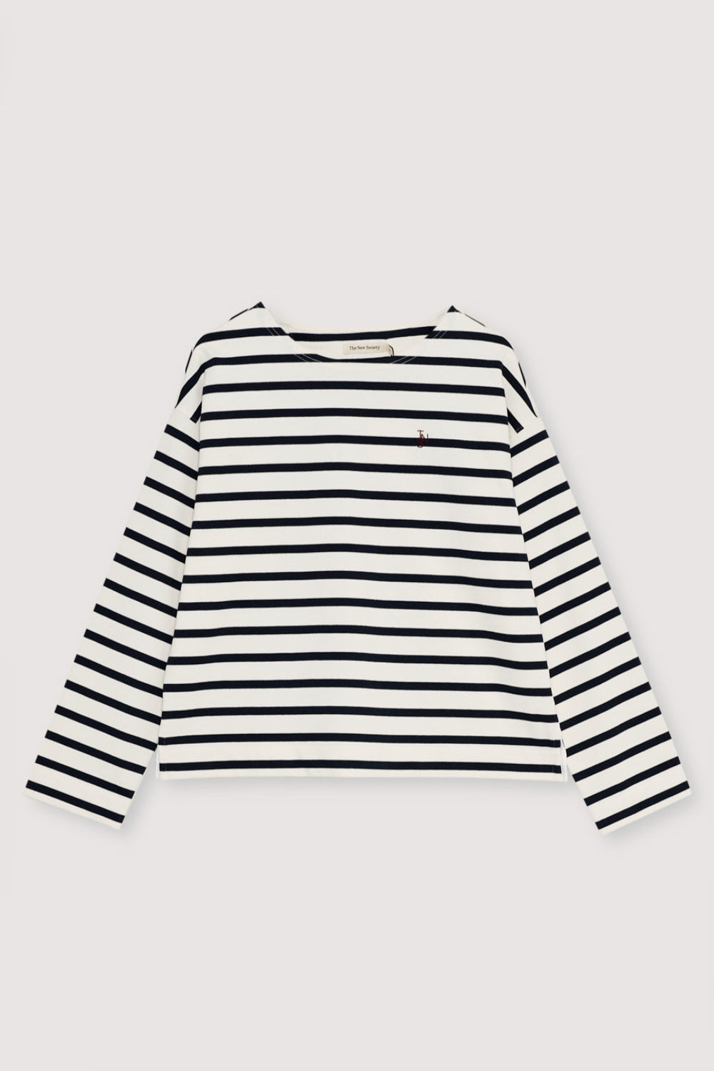 Bicolor striped long-sleeve t-shirt with contrasting embroidery detail on the chest