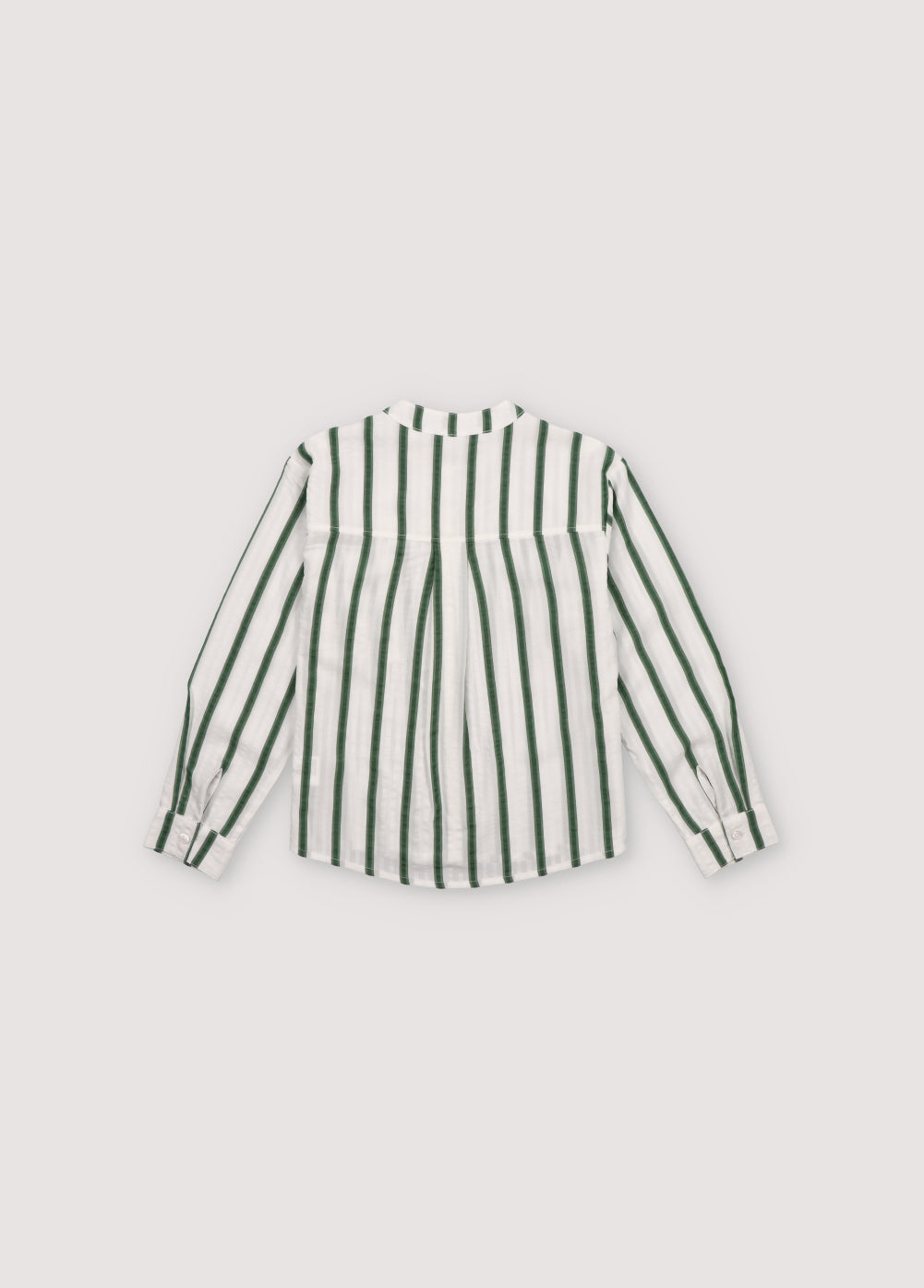 Milos Boy Shirt in 100% Tencel striped fabric, long sleeves, Mandarin collar, and chest pocket with TNS logo detail matching the stripe color. Spring Summer Collection. The New Society.