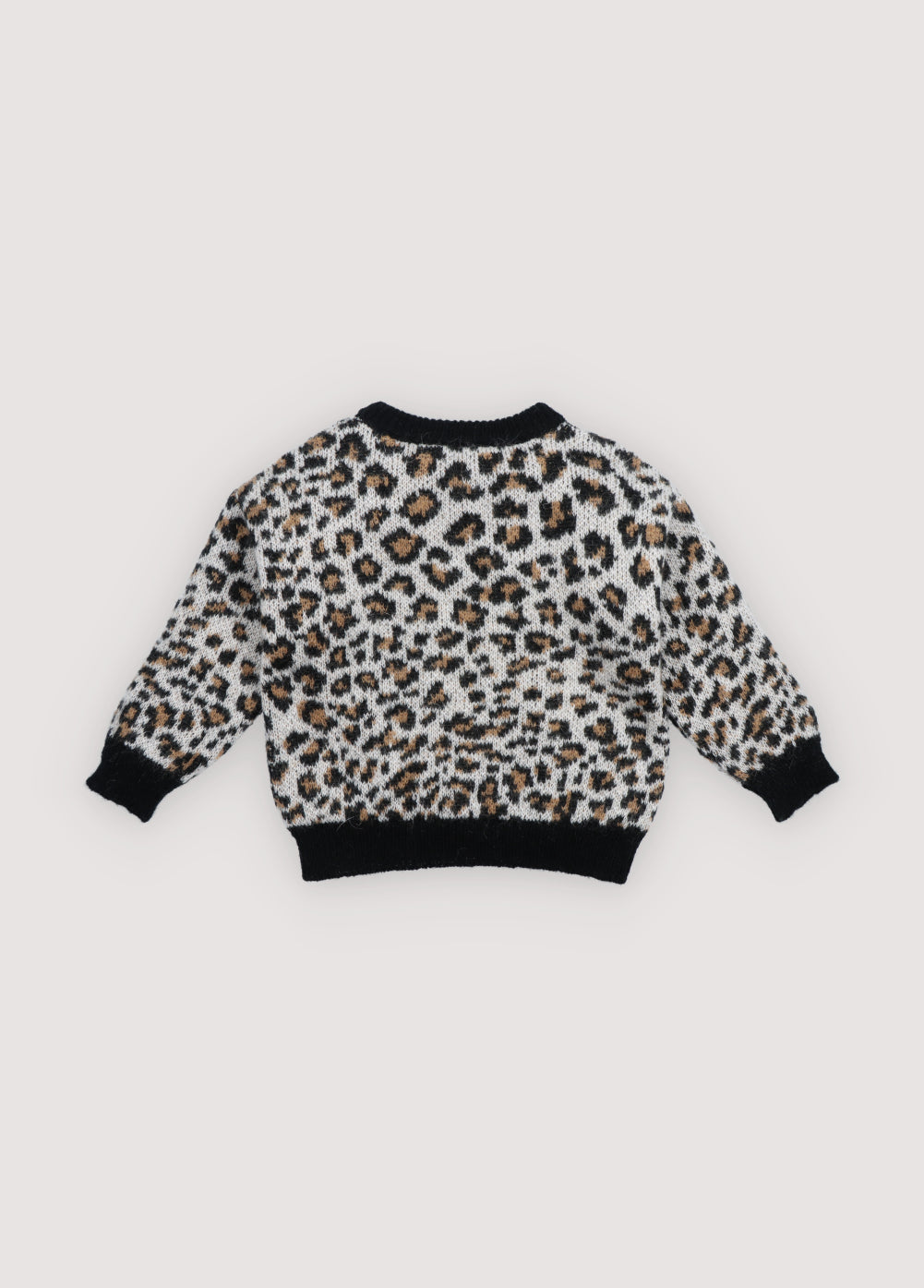 Leopard jacquard sweater made of mohair with contrasting rib details on the cuffs, hem, and neckline.