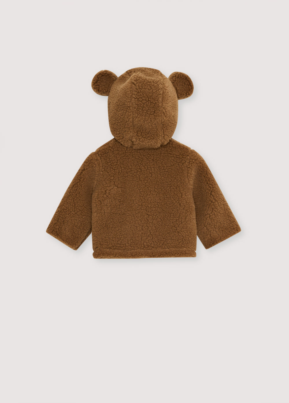 Coat with a hood featuring a fun ear detail and a front closure with wooden toggles. It has a check lining in cotton.