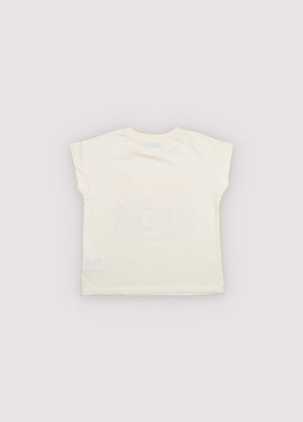 T-shirt with a "salty water" positional logo featuring the colorful collection palette and ribbed neckline. Spring Summer Collection. The New Society.