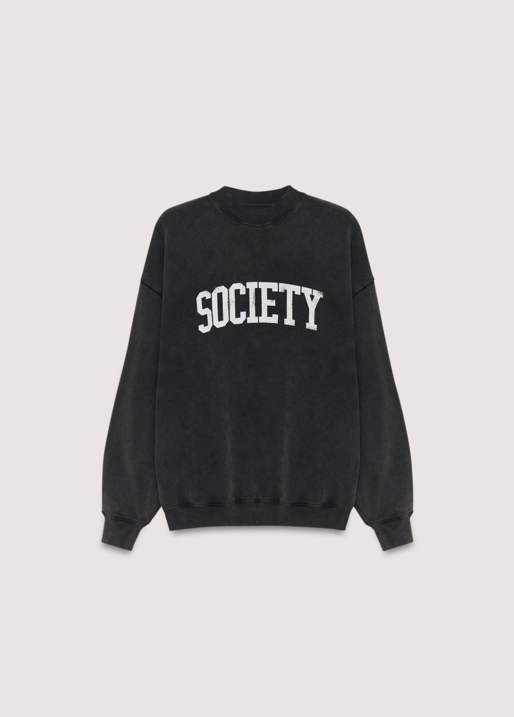 Oversized washed grey sweatshirt with a contrasting SOCIETY print on the front. Brushed on the inside and outside.