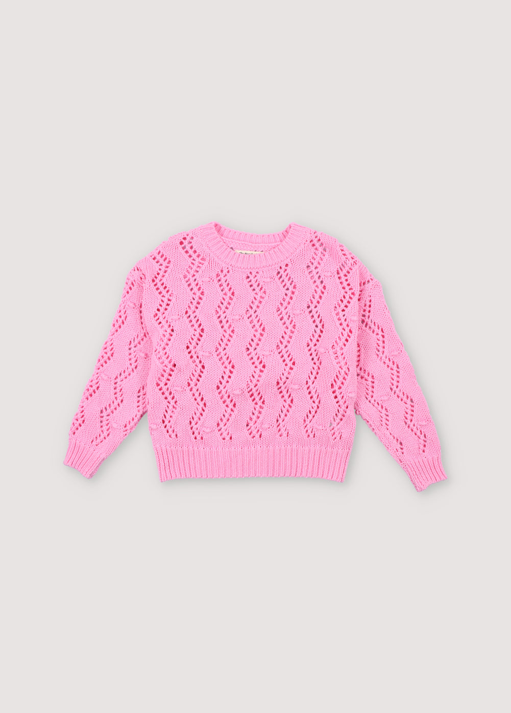 Sweater with an original textured knit that makes it a special garment. It features ribbing on the neckline, cuffs, and hem, and has a dropped shoulder sleeve design. Spring Summer Collection. The New Society.