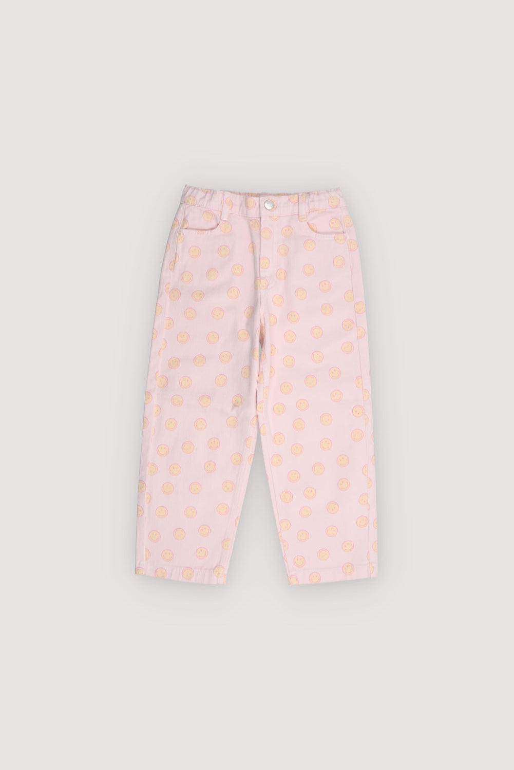 Denim pants in BCI cotton featuring a playful SmileyWorld® print and an adjustable waistband with front elastic.
