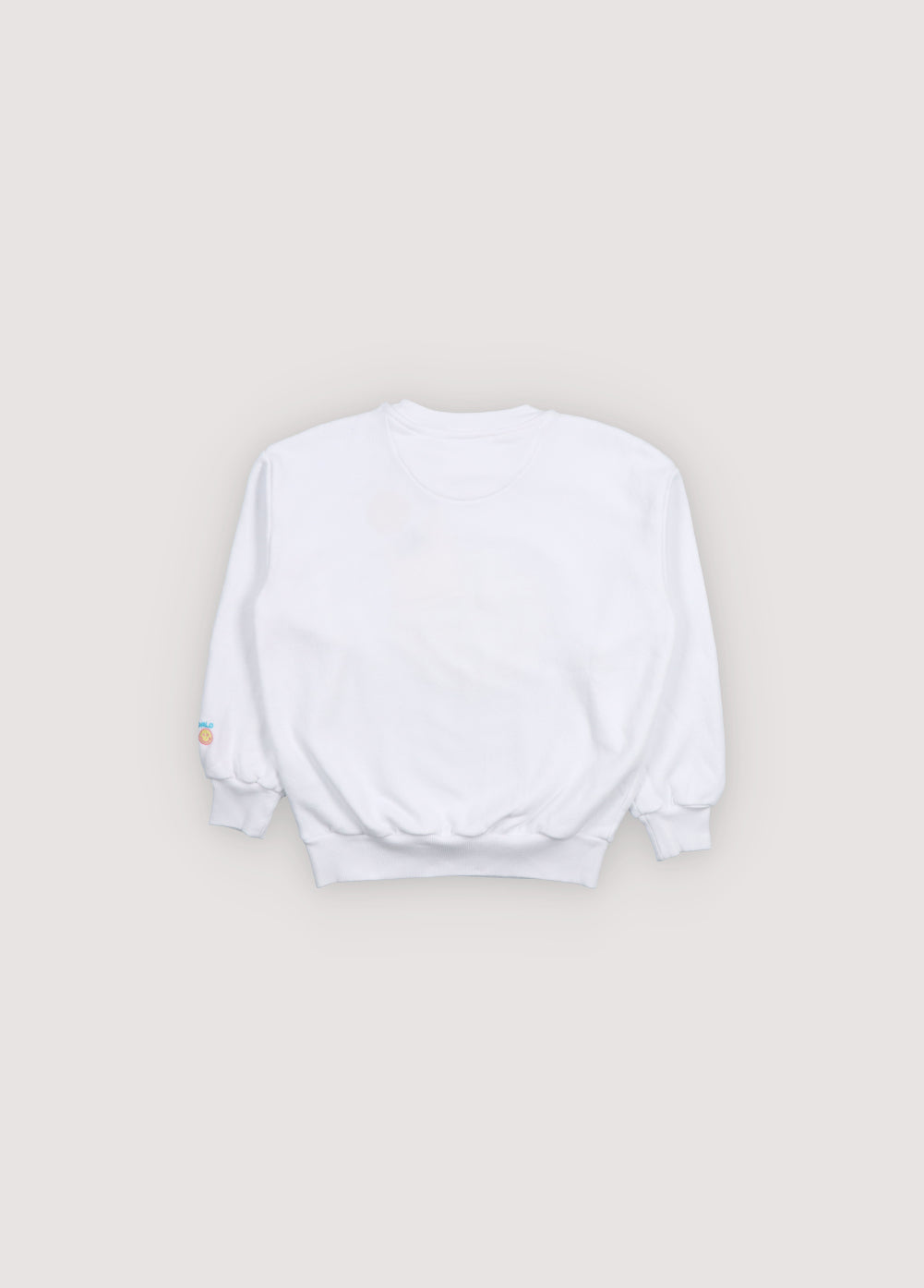 SMILEYWORLD sweatshirt with a colorful print on the front and a patch in the same colors on the sleeve. Spring Summer Collection. The New Society.