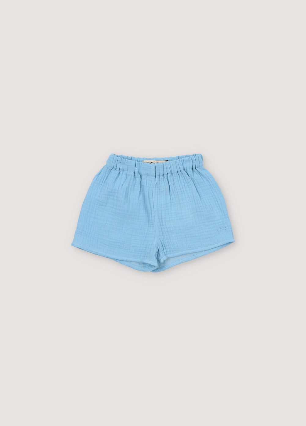 Spyros Baby Short in 100% cotton muslin fabric in our powder blue color. TNS Kids embroidery to match. Spring Summer Collection. The New Society.