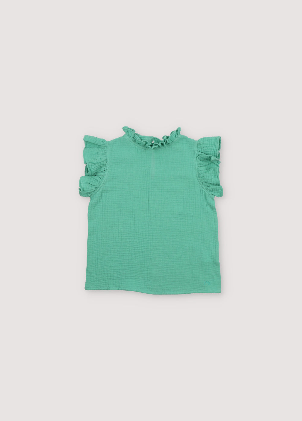 Spyros Blouse in 100% cotton muslin fabric in our jade color. TNS Kids embroidery to match. Spring Summer Collection. The New Society.