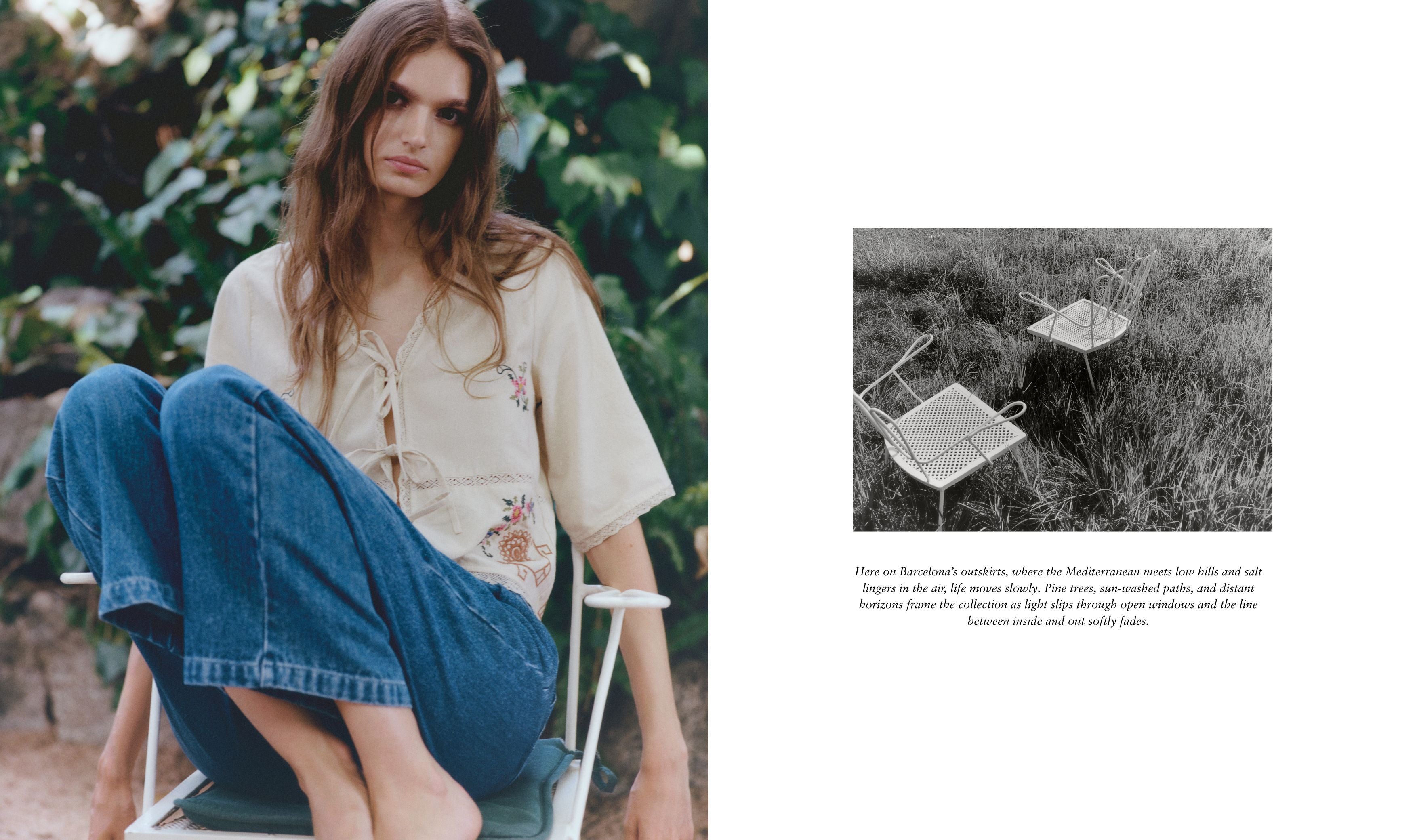 Crafted from soft 100% cotton, this blouse features a flattering V-neckline and a front opening with delicate tie closures.