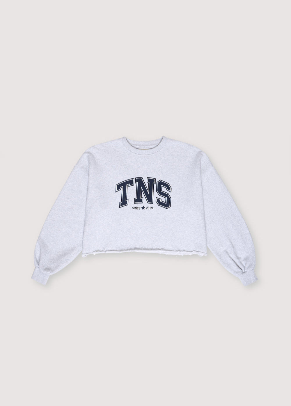 Crop sweatshirt with ribbed cuffs and collar and varsity-style print on the front. Spring Summer Collection. The New Society.