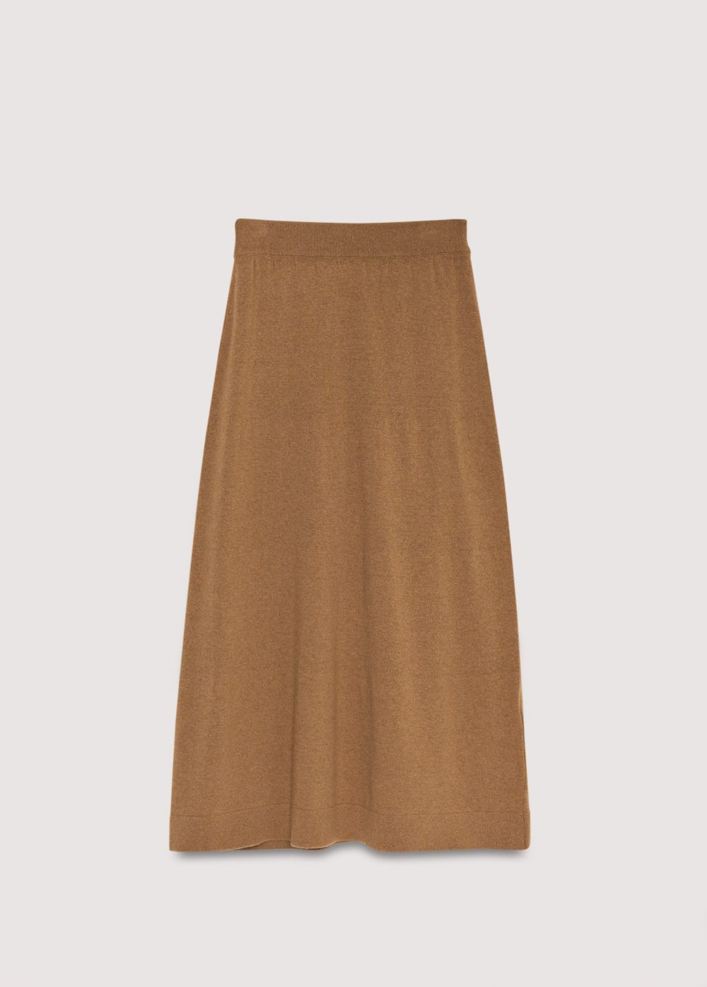 Jupe midi en maille de cachemire et laine. Il a une forme trapèze et une taille élastique.