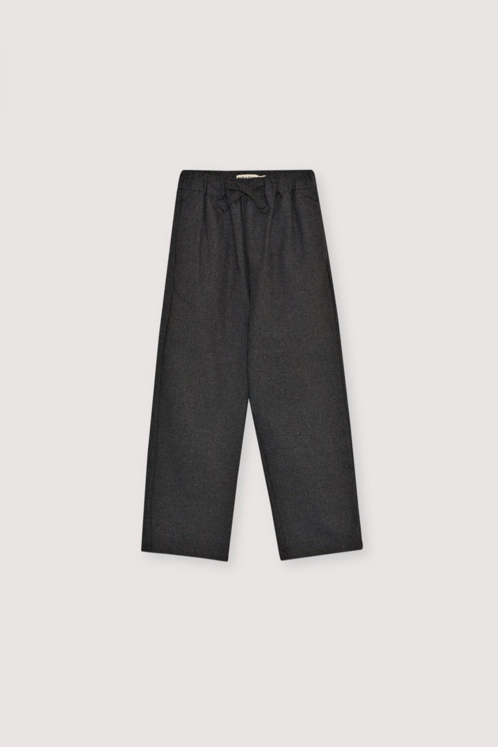 Comfortable and refined, these Grey Melange flannel pants feature an elastic waistband with a distinctive front closure that combines buttons and a drawstring.