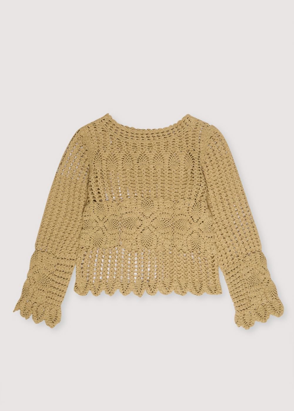 Long sleeve jumper entirely made with a beatiful crochet detailing. Spring Summer Collection. The New Society.