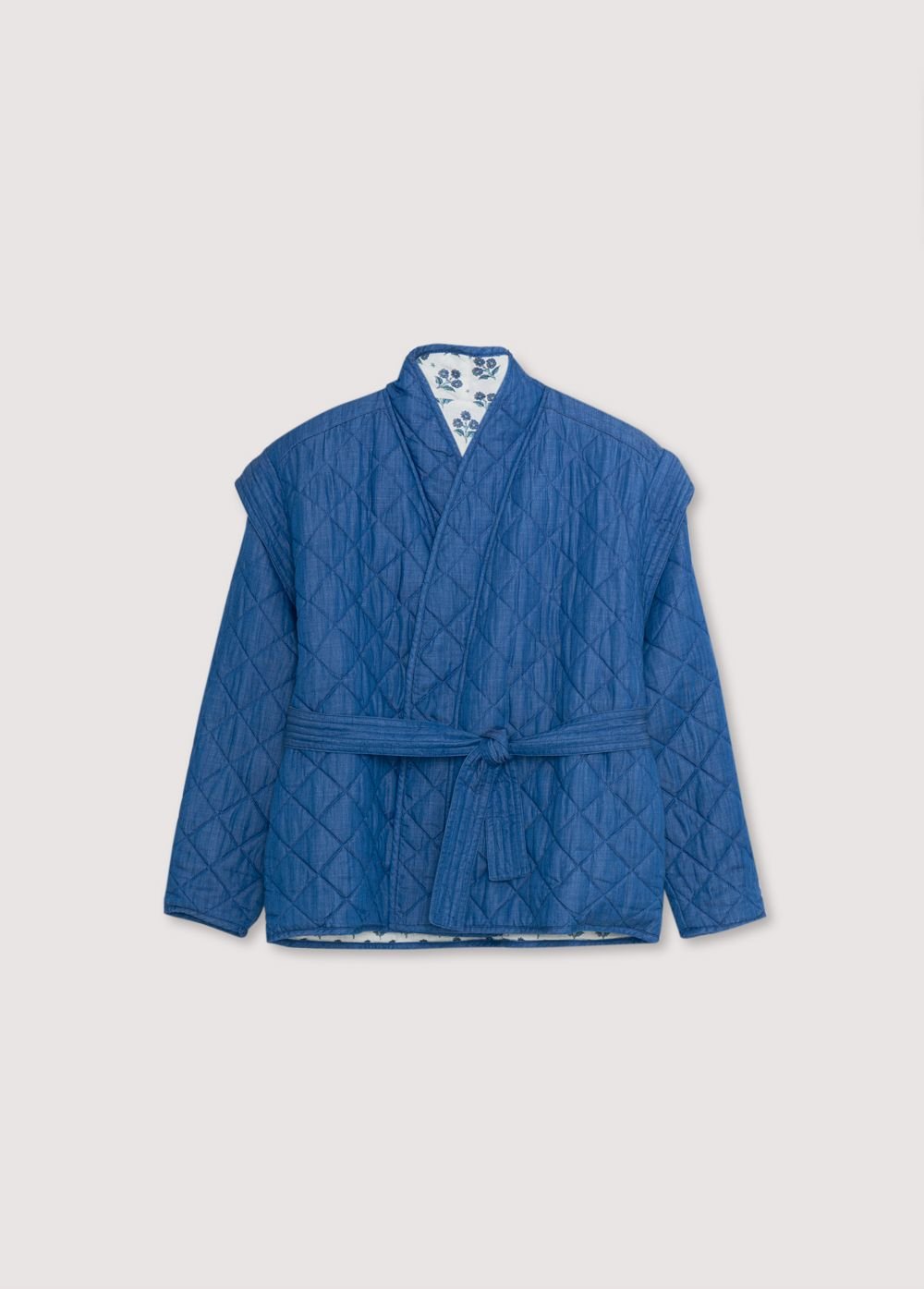 Eleni Woman Jacket, our bestseller jacket, now in 100% linen fabric with our hyacinth print and 100% lyocell denim. Spring Summer Collection. The New Society.