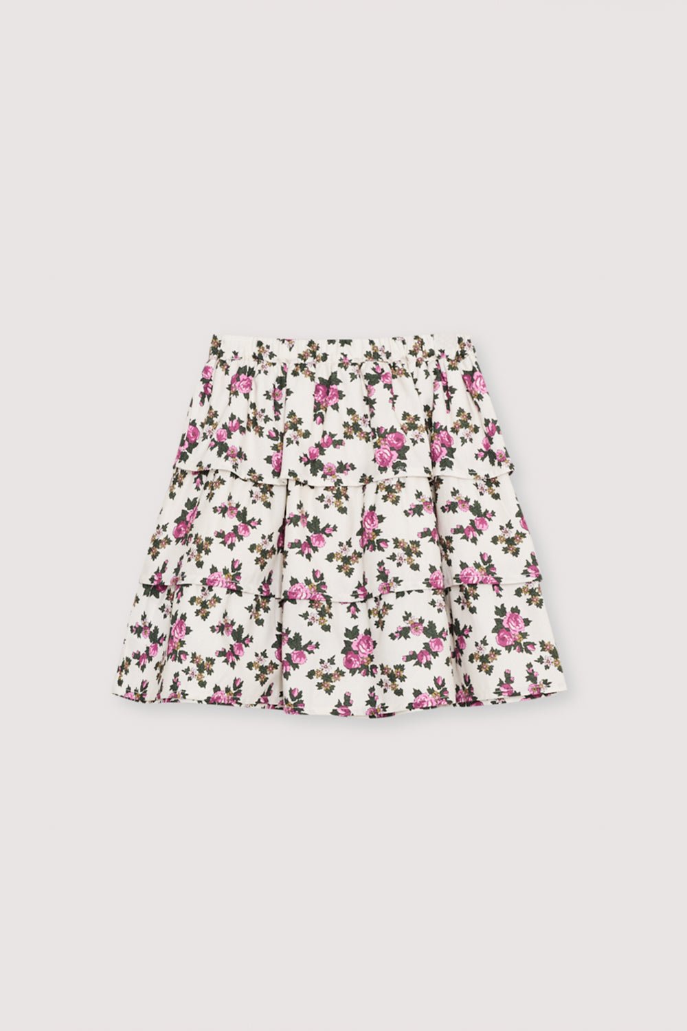 Flannel-quality skirt with an all-over floral print, designed with an elastic waistband for easy comfort and fit.