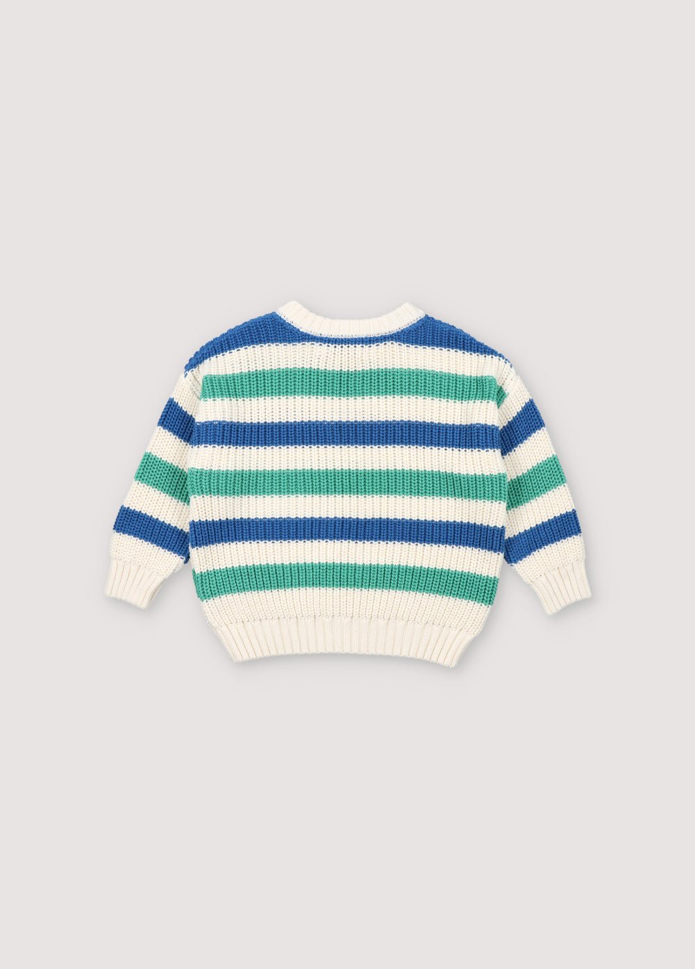 Un de nos best-sellers, le pull Leto, aux rayures colorées et en maille côtelée. Il présente une encolure, des poignets et un ourlet côtelés, ainsi qu'une ouverture sur les épaules avec des boutons en bois. Collection Printemps Été. The New Society.