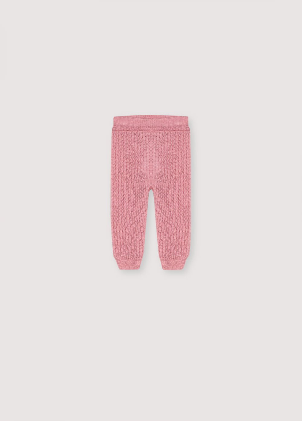 Legging en mohair en fine maille côtelée avec taille réglable et cordon. Il s'associe parfaitement au cardigan assorti pour créer un look complet.