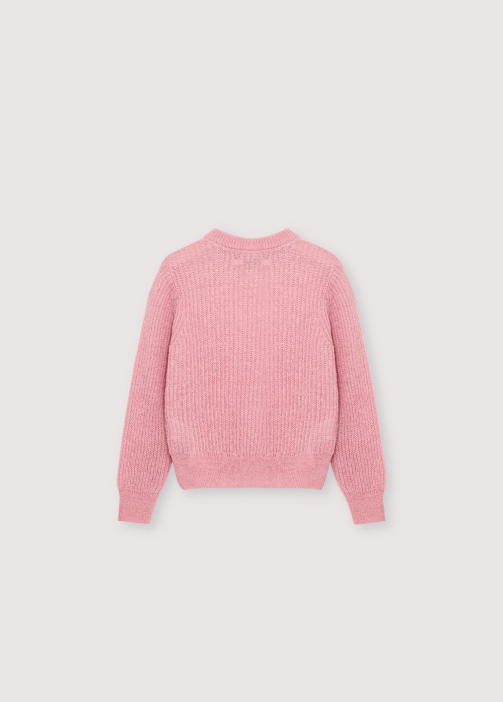 Jersey de punto de canalé fino de mohair con cuello redondo y canalé en cuello, puños y bajo. Presenta un bordado TNS a tono en el bajo de canalé.