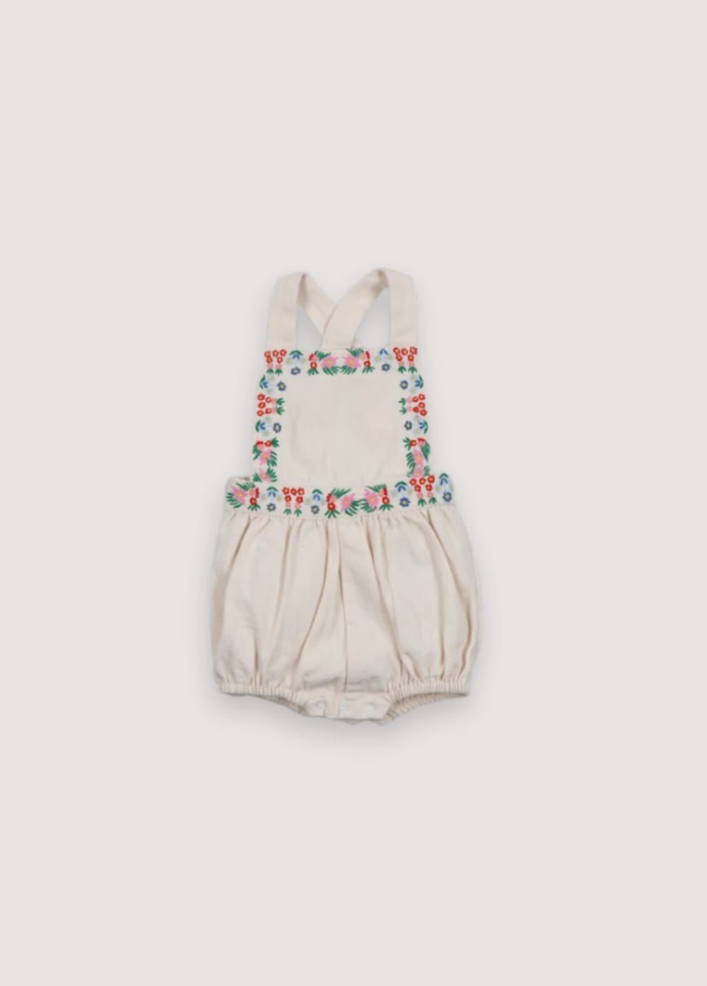 Malva Baby Romper Flower Embroidery Natural Denim