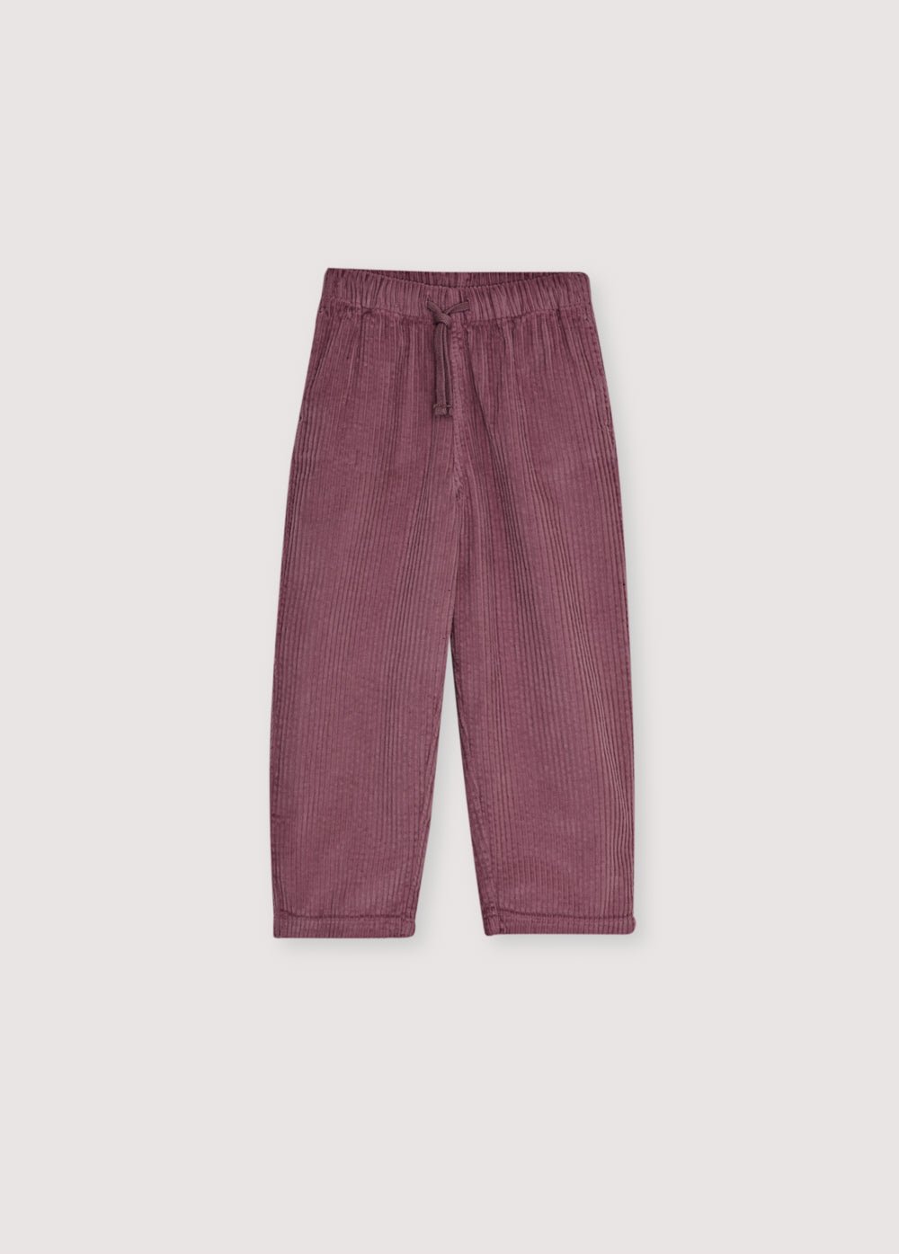 Classic corduroy pants in Grape Bliss, designed with a straight fit for everyday comfort and ease. The adjustable waistband with a tone-on-tone drawstring offers a flexible fit without compromising on style
