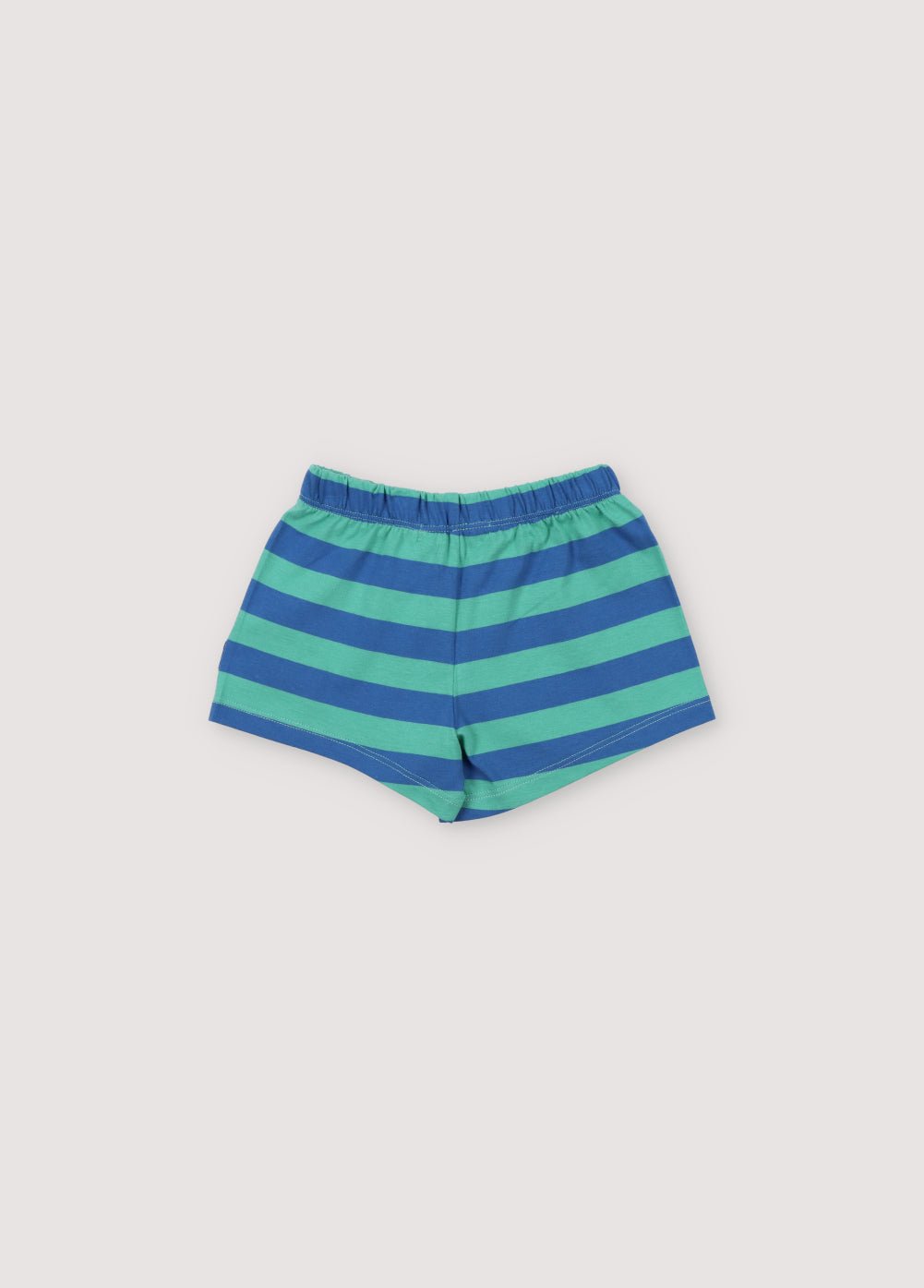 Short avec des rayures bicolores amusantes, une taille élastique et un patch SMILEYWORLD ton sur ton. Collection Printemps Été. The New Society.