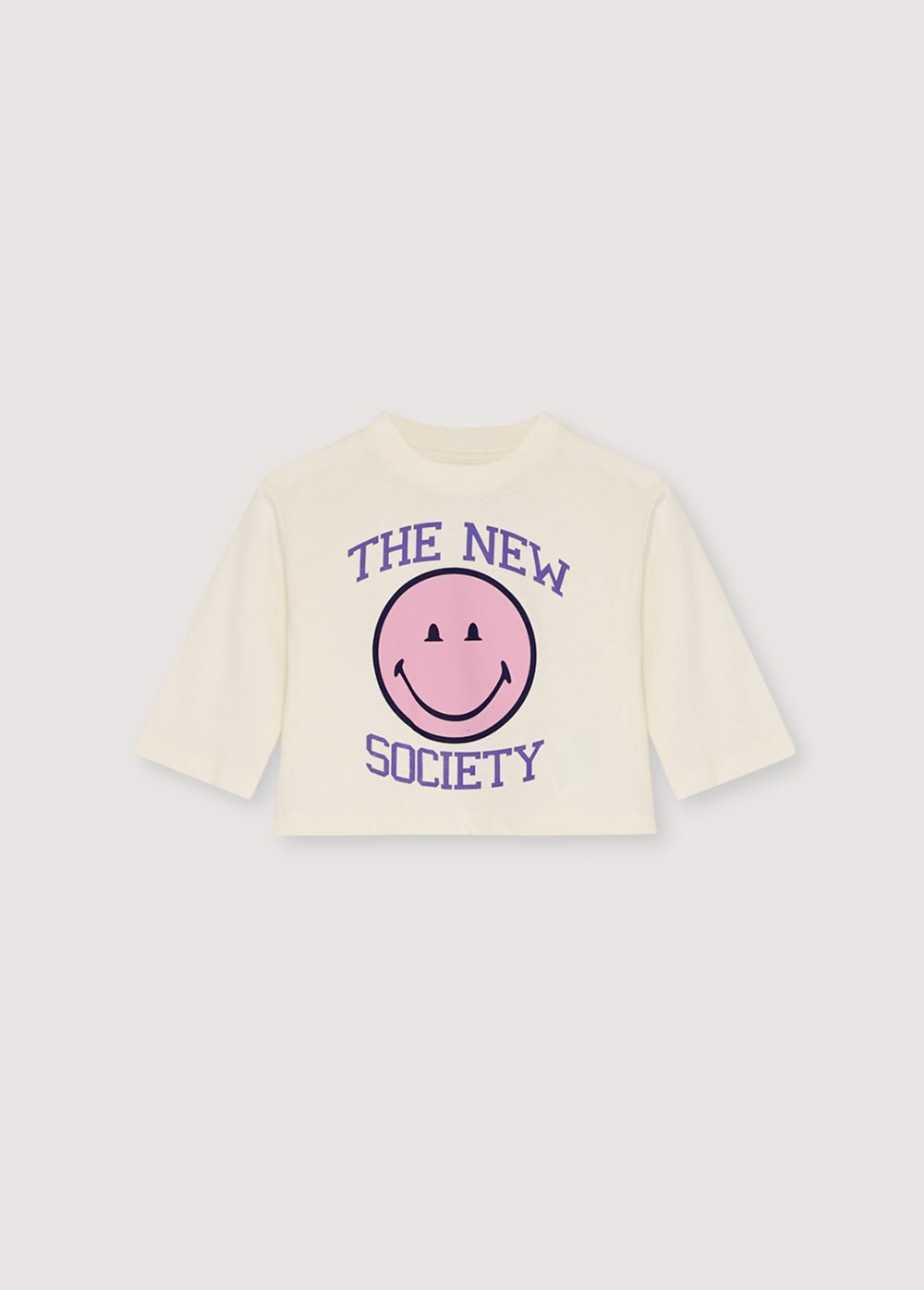 フロントにカラフルなSMILEY WORLDプリントを施した長袖Tシャツ。外側は起毛加工が施されています。