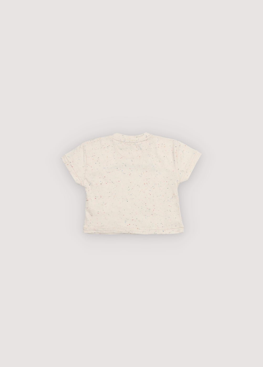 Lustiges, gesprenkeltes Jersey-T-Shirt mit SmileyWorld®-Aufdruck auf der Vorderseite und Druckknöpfen an der Schulter für einfaches Tragen, die einen verspielten, praktischen Touch verleihen.