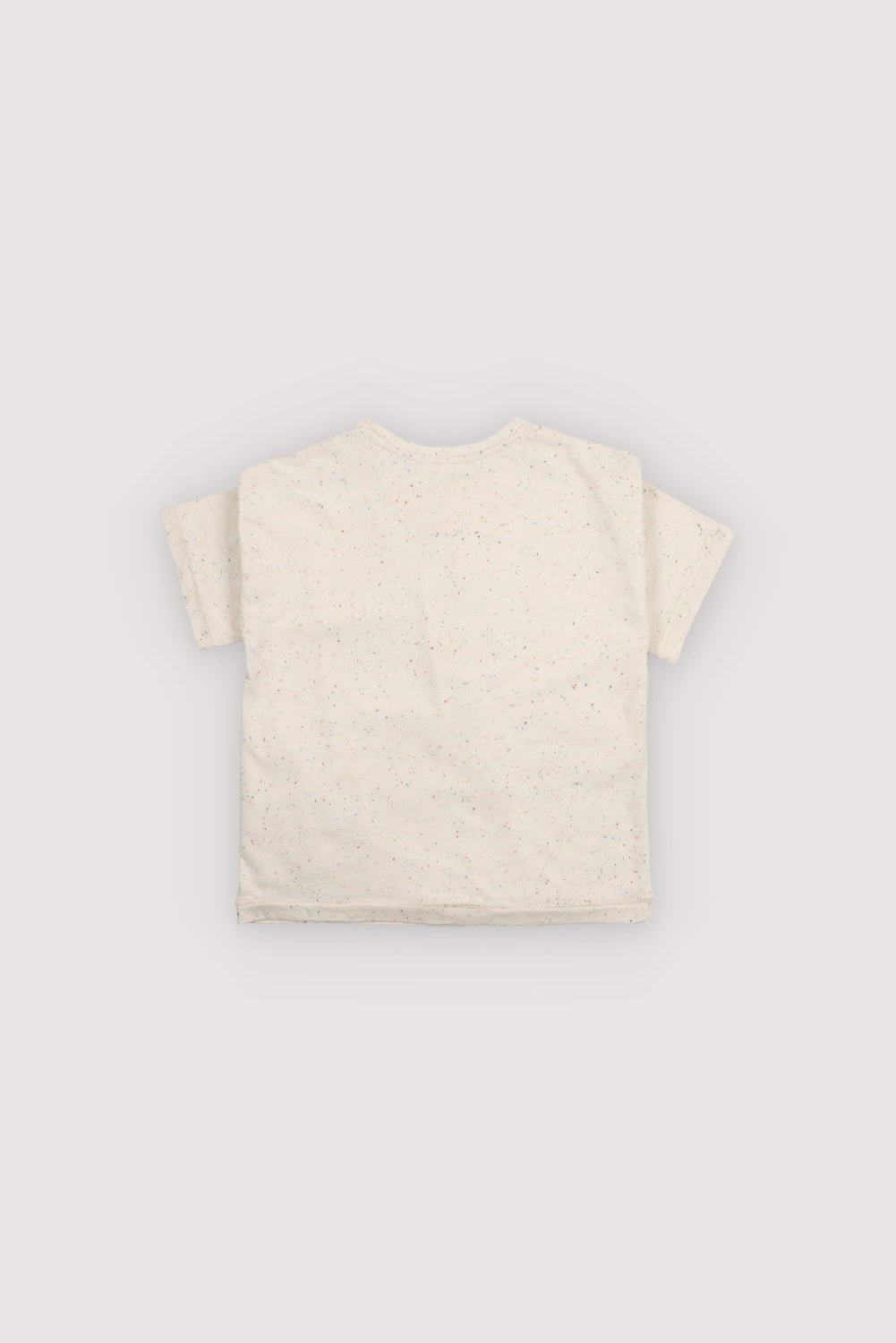 Back view of a lightweight speckled jersey T-shirt, showing the simple design and relaxed silhouette.