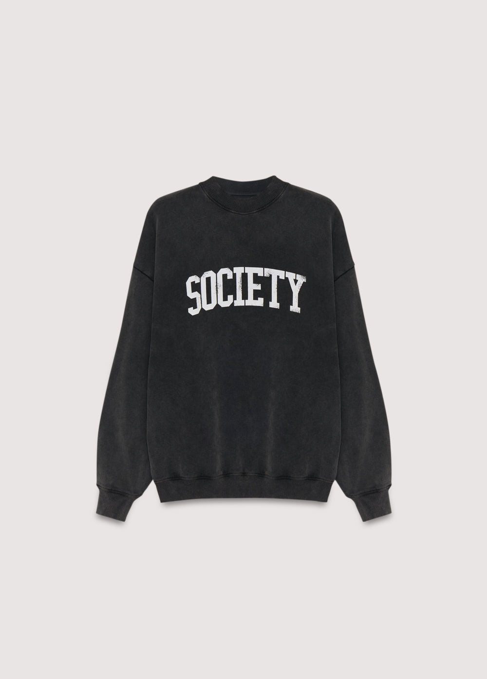 Oversized washed grey sweatshirt with a contrasting SOCIETY print on the front. Brushed on the inside and outside.