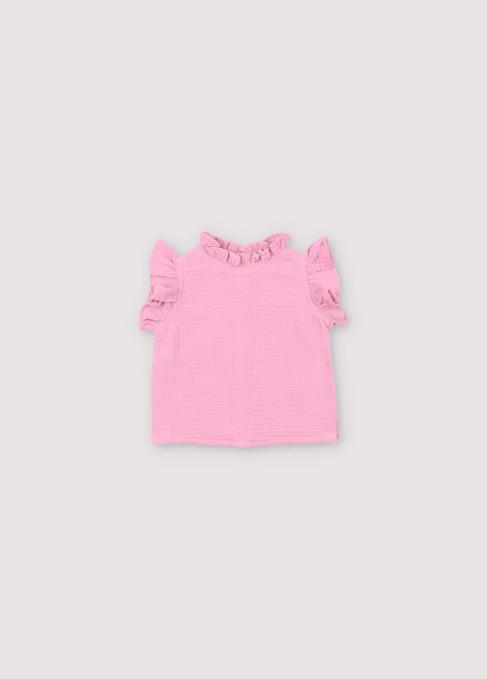 Blouse bébé Spyros en tissu mousseline 100% coton dans notre couleur hibiscus. Broderie TNS Kids assortie. Collection Printemps Été. The New Society.