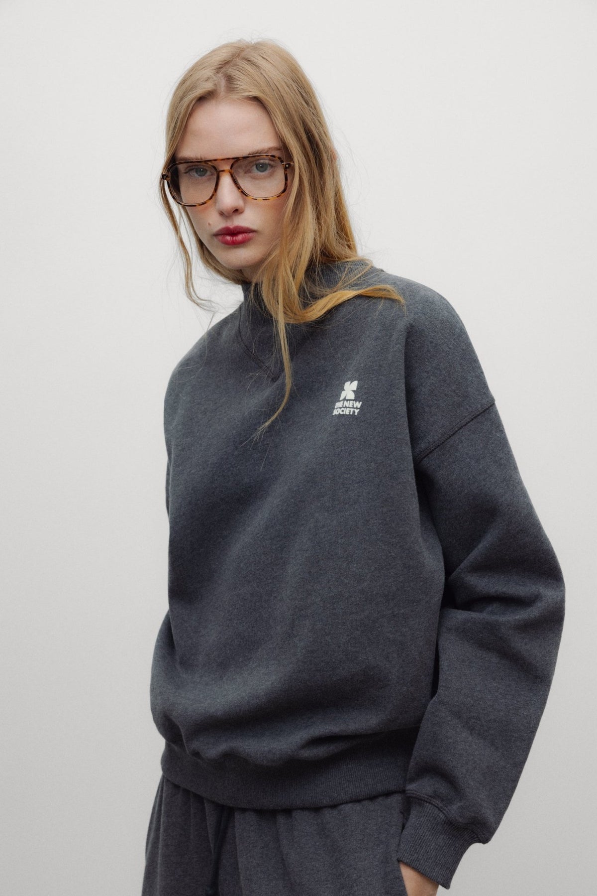 TNS Logo Rib Collar Woman Sweatshirt Dark Grey Melangesweatshirt